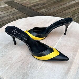 Anya Womens Black Glamour Pointed Toe Leather Slip On Stiletto Size 39 Mules